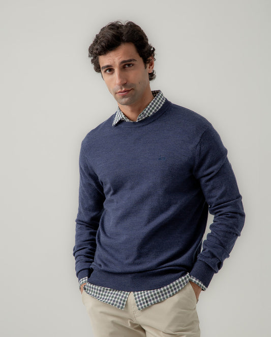 Jersey crew neck merino denim | SCOTTA
