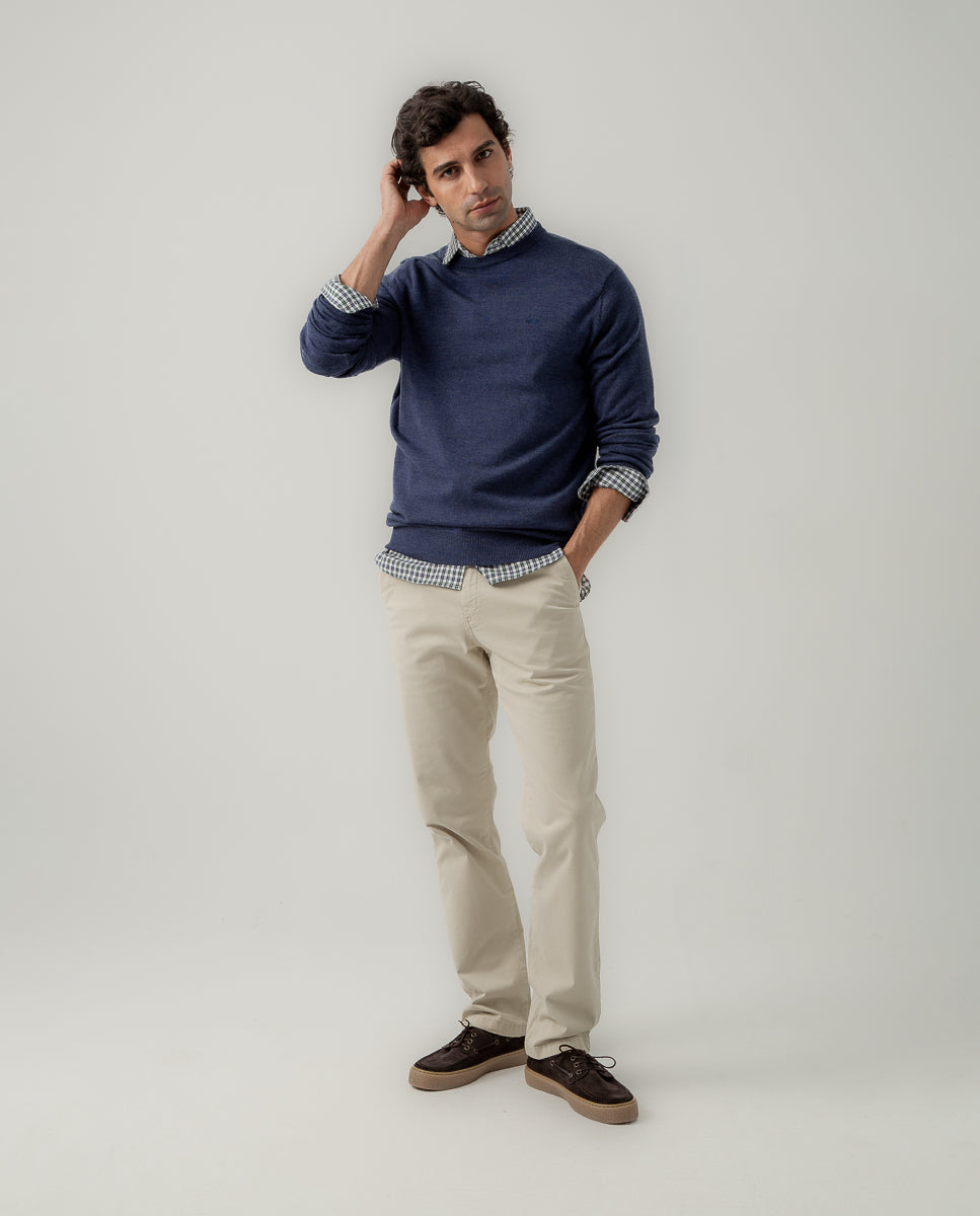 Jersey crew neck merino denim | SCOTTA