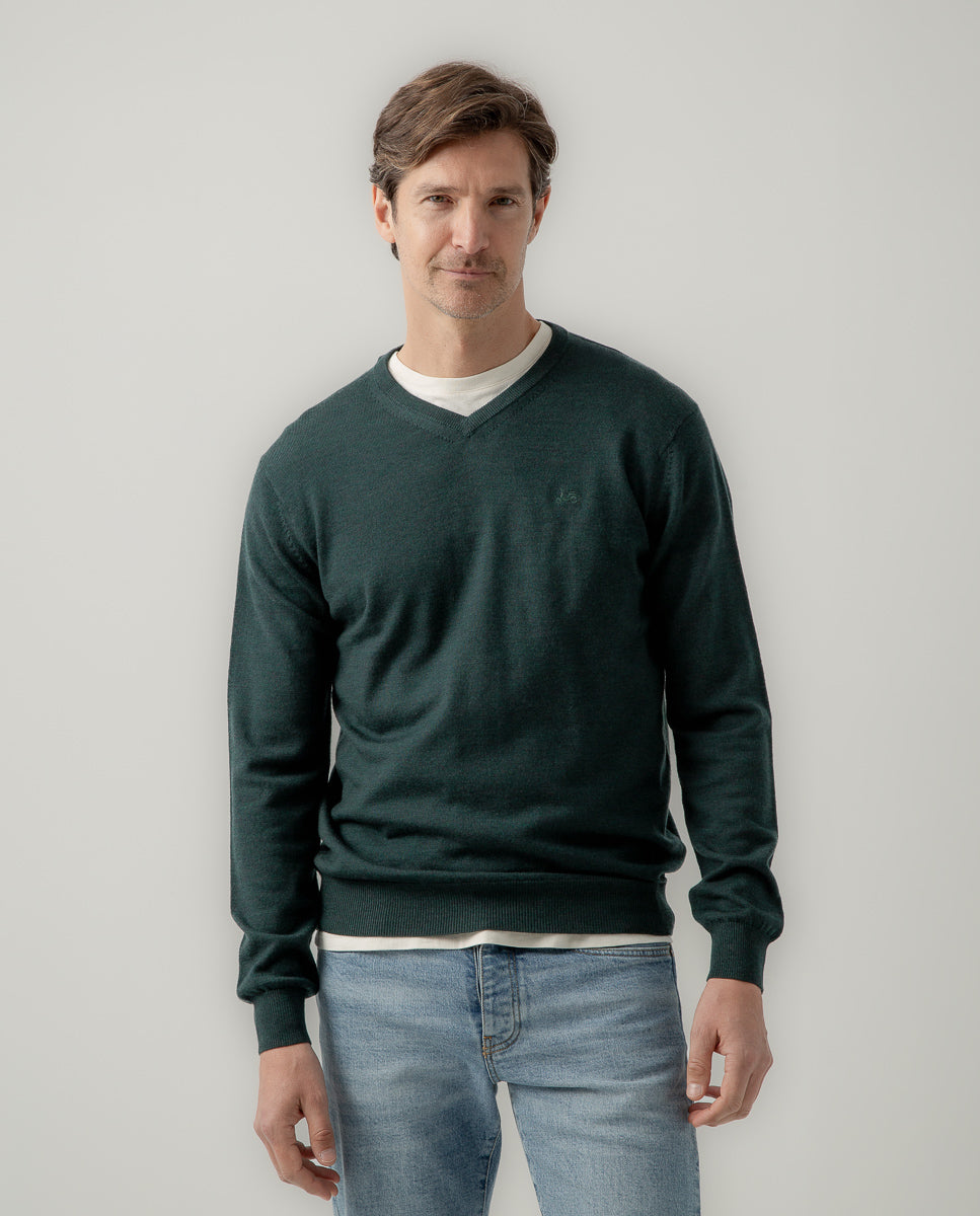 Jersey V neck merino verde botella | SCOTTA