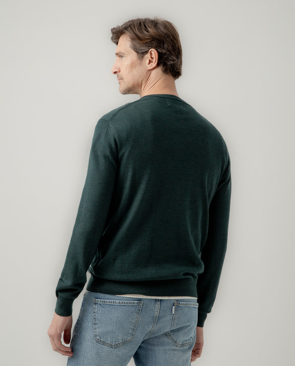 Jersey V neck merino verde botella | SCOTTA