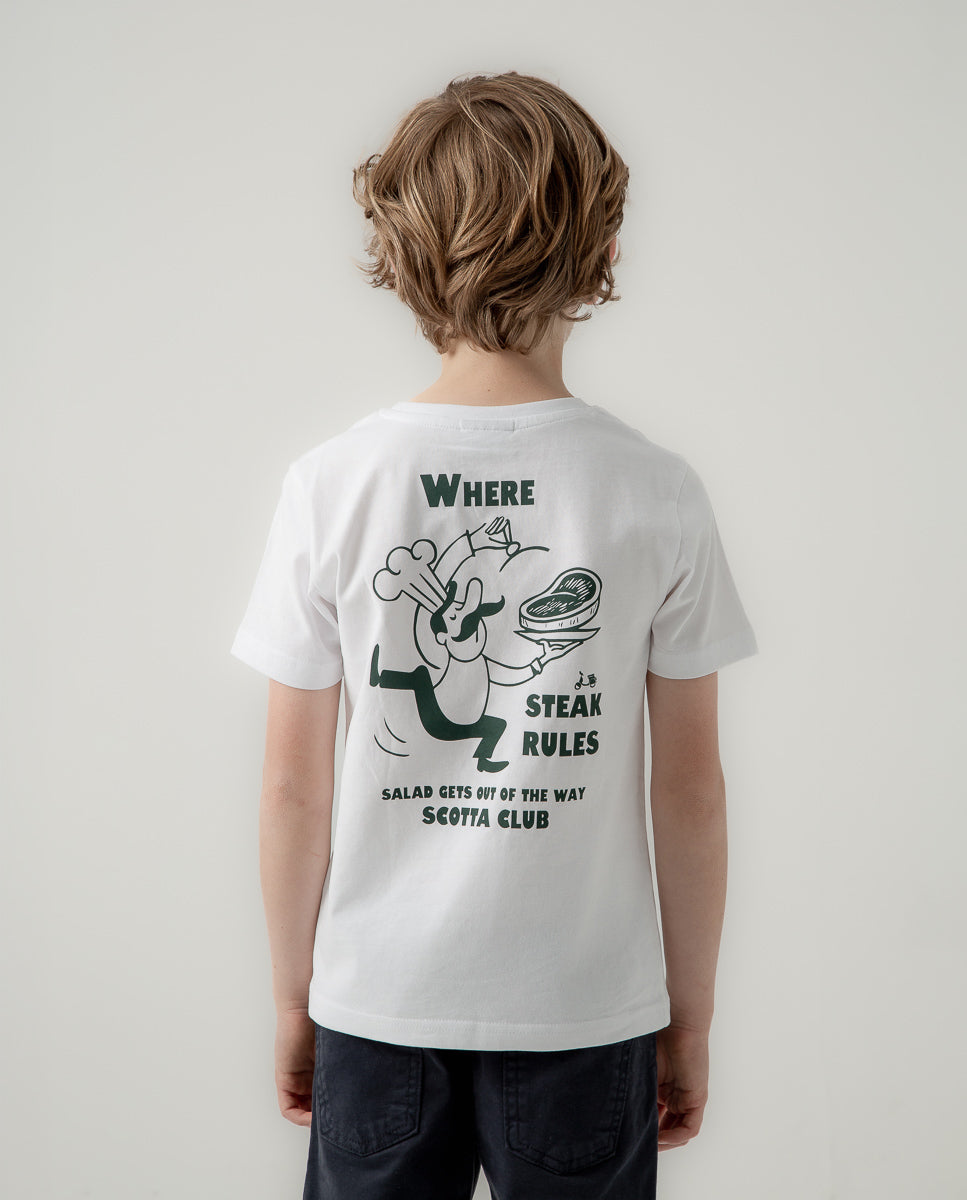 Camiseta niño steak rules blanco | SCOTTA