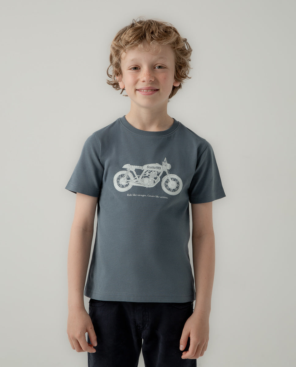 Camiseta niño moto savages azul grisáceo | SCOTTA