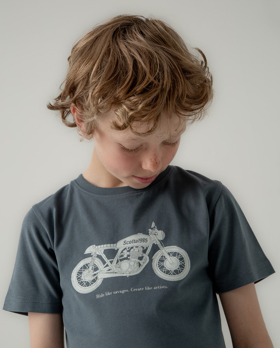 Camiseta niño moto savages azul grisáceo | SCOTTA