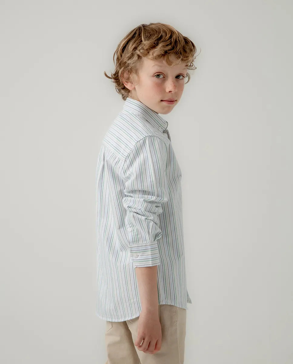 Camisa niño Oxford multi rayas verde | SCOTTA