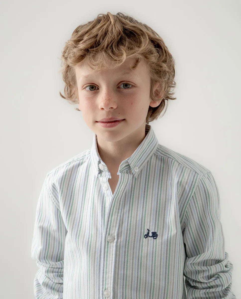 Camisa niño Oxford multi rayas verde | SCOTTA