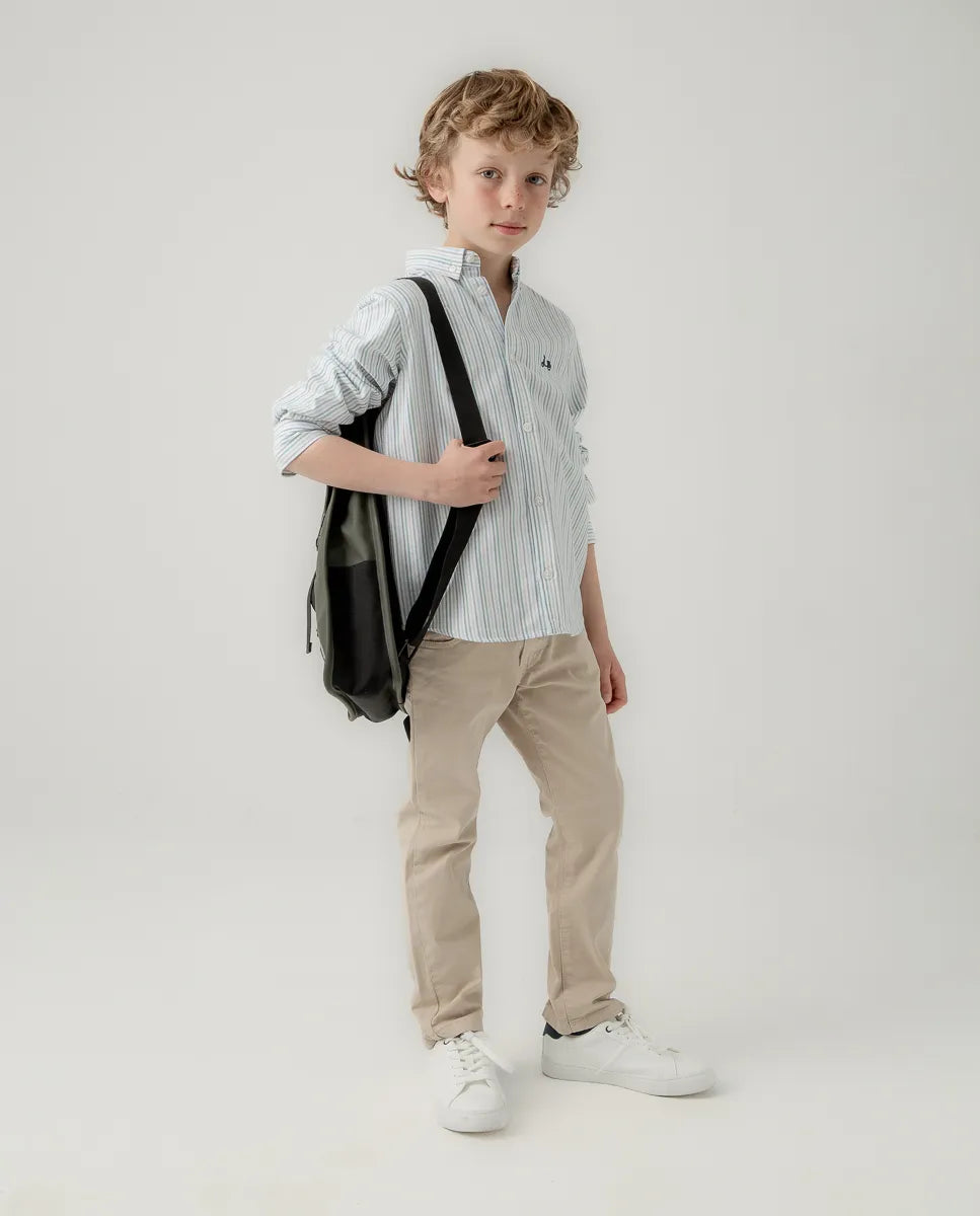 Camisa niño Oxford multi rayas verde | SCOTTA