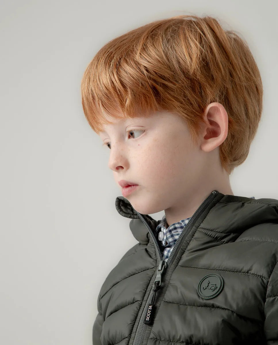 Chaqueta niño hood acolchado verde oscuro | SCOTTA