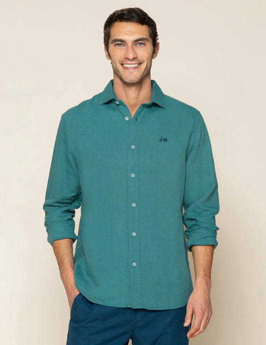 Camisa de hombre de lino azul
