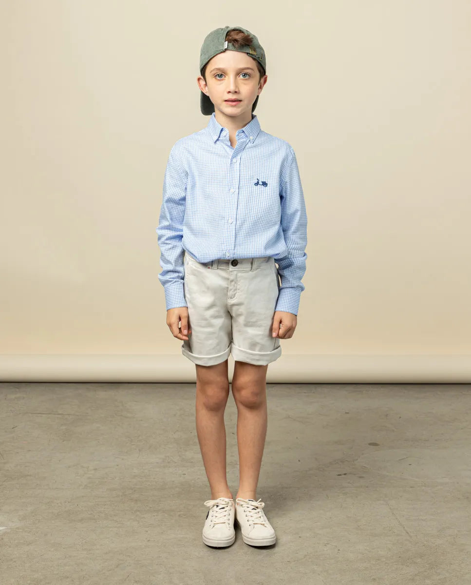 Camisa xadrez azul claro para menino
