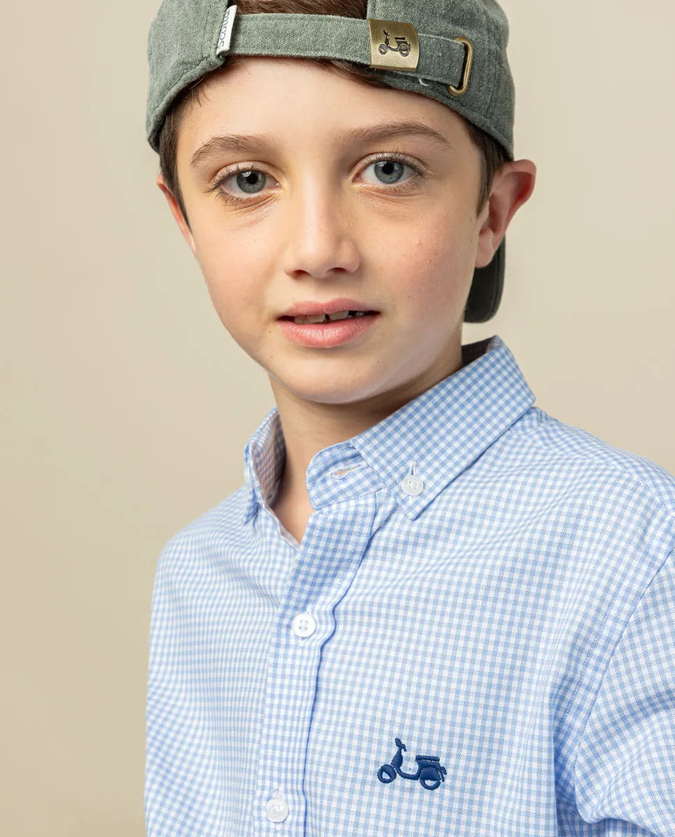 Camisa xadrez azul claro para menino