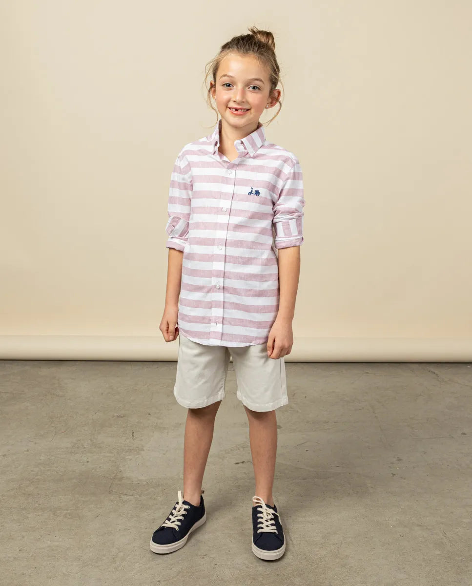 Camisa de menino com listras bordô