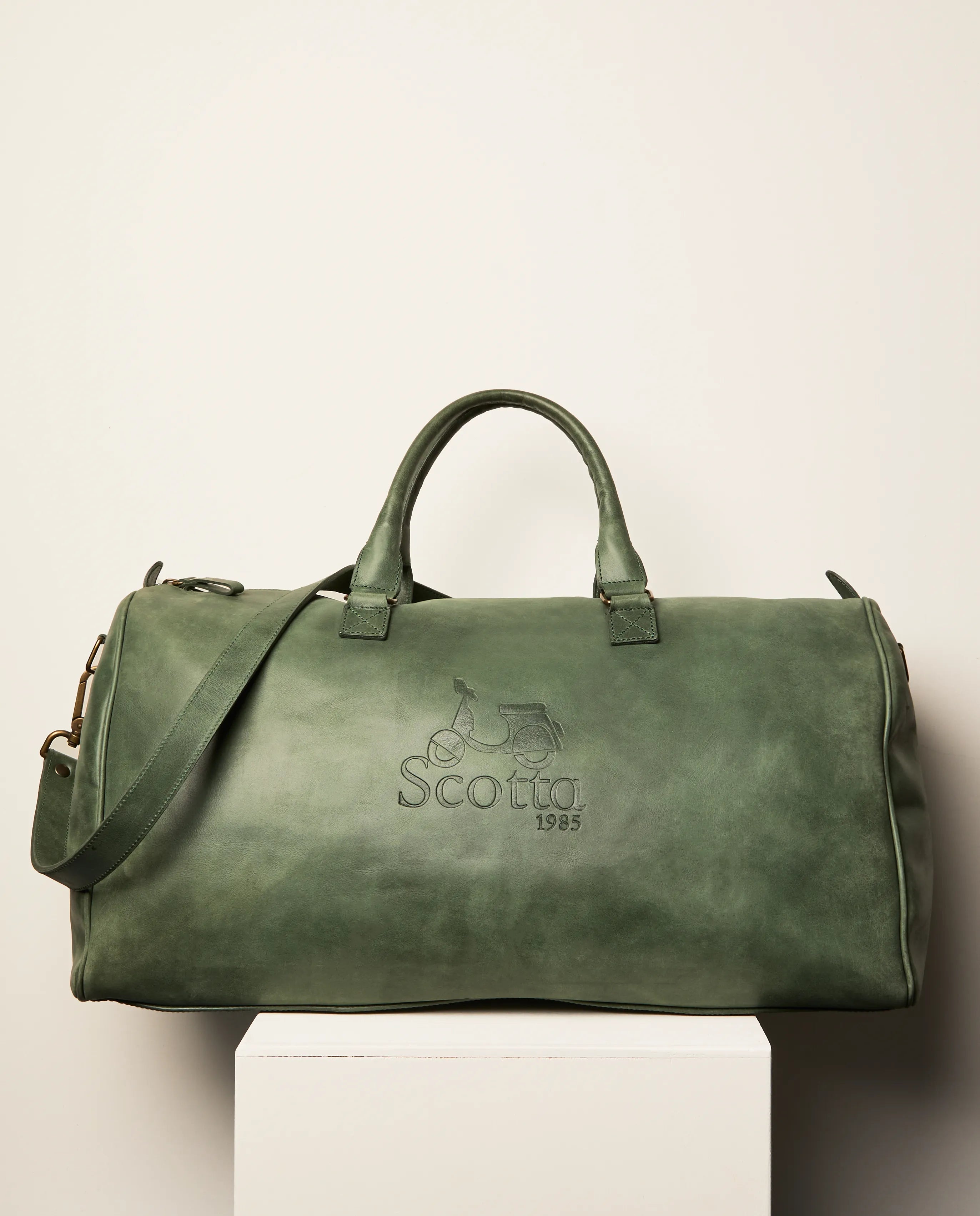 Bolsa weekender piel verde botella
