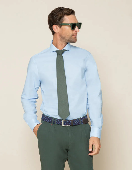 Camisa de vestir micro pata de gallo azul