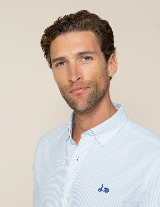 Camisa oxford hombre raya fina azul