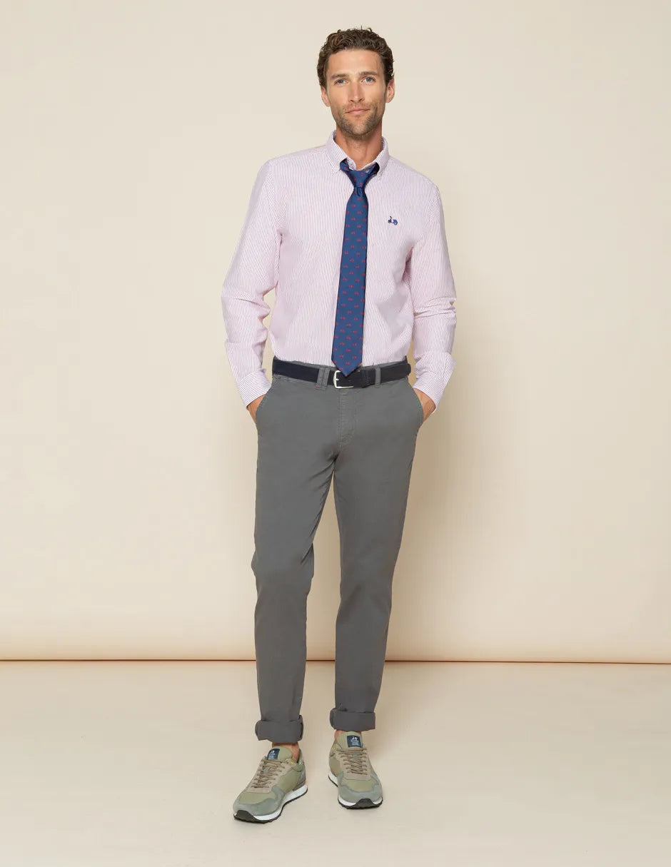Camisa Oxford hombre rayas burdeos