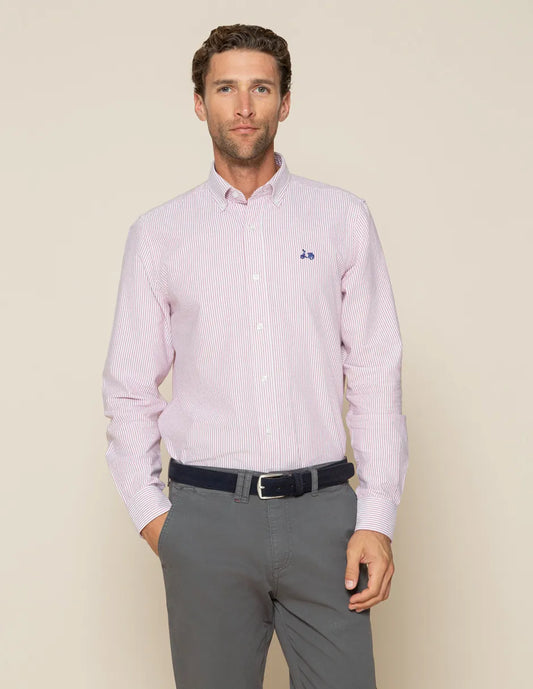 Camisa Oxford hombre rayas burdeos