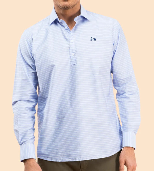 Camisa polera raya horizontal celeste