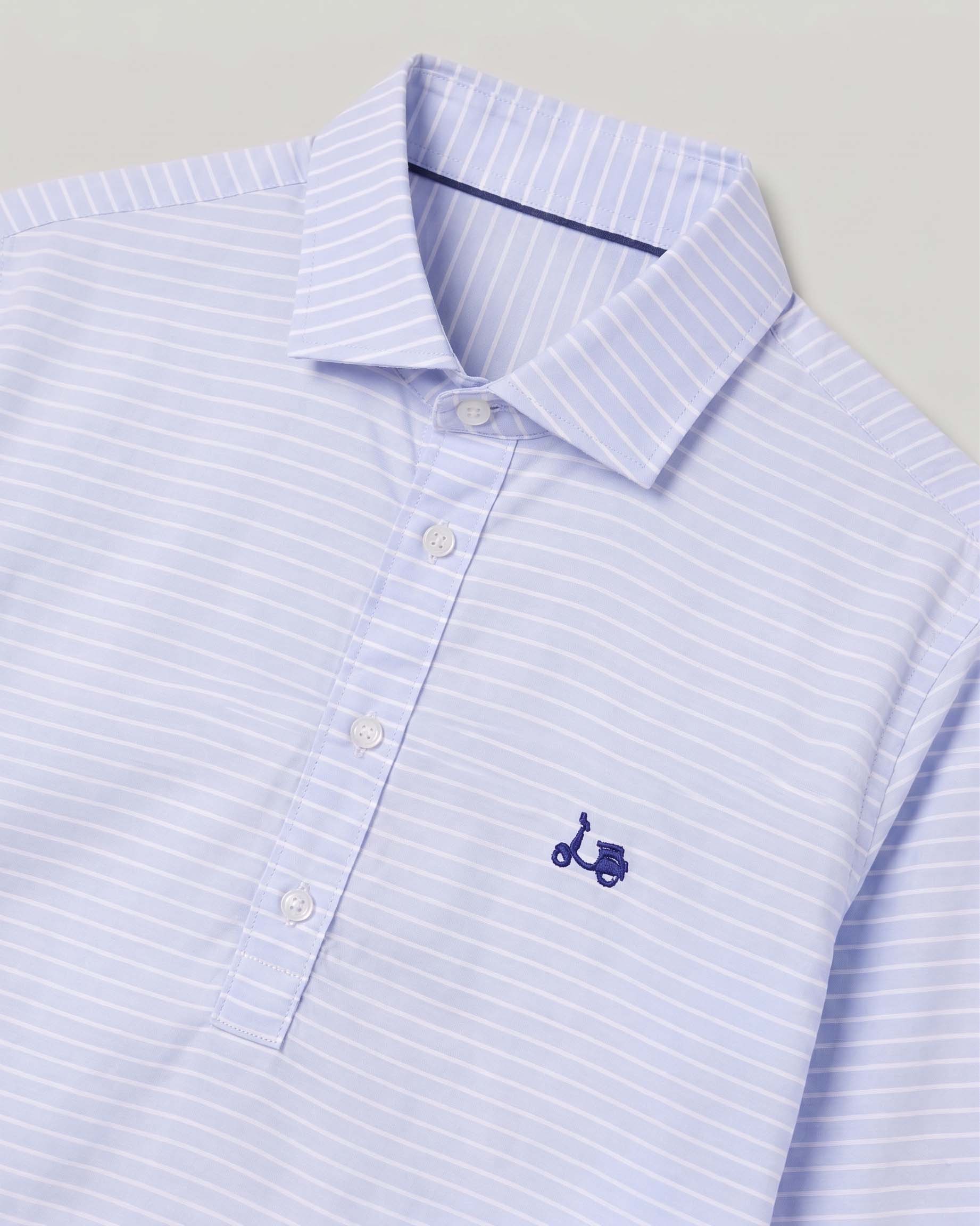 CAMISA POLERA RAYA HORIZONTAL CELESTE | SCOTTA