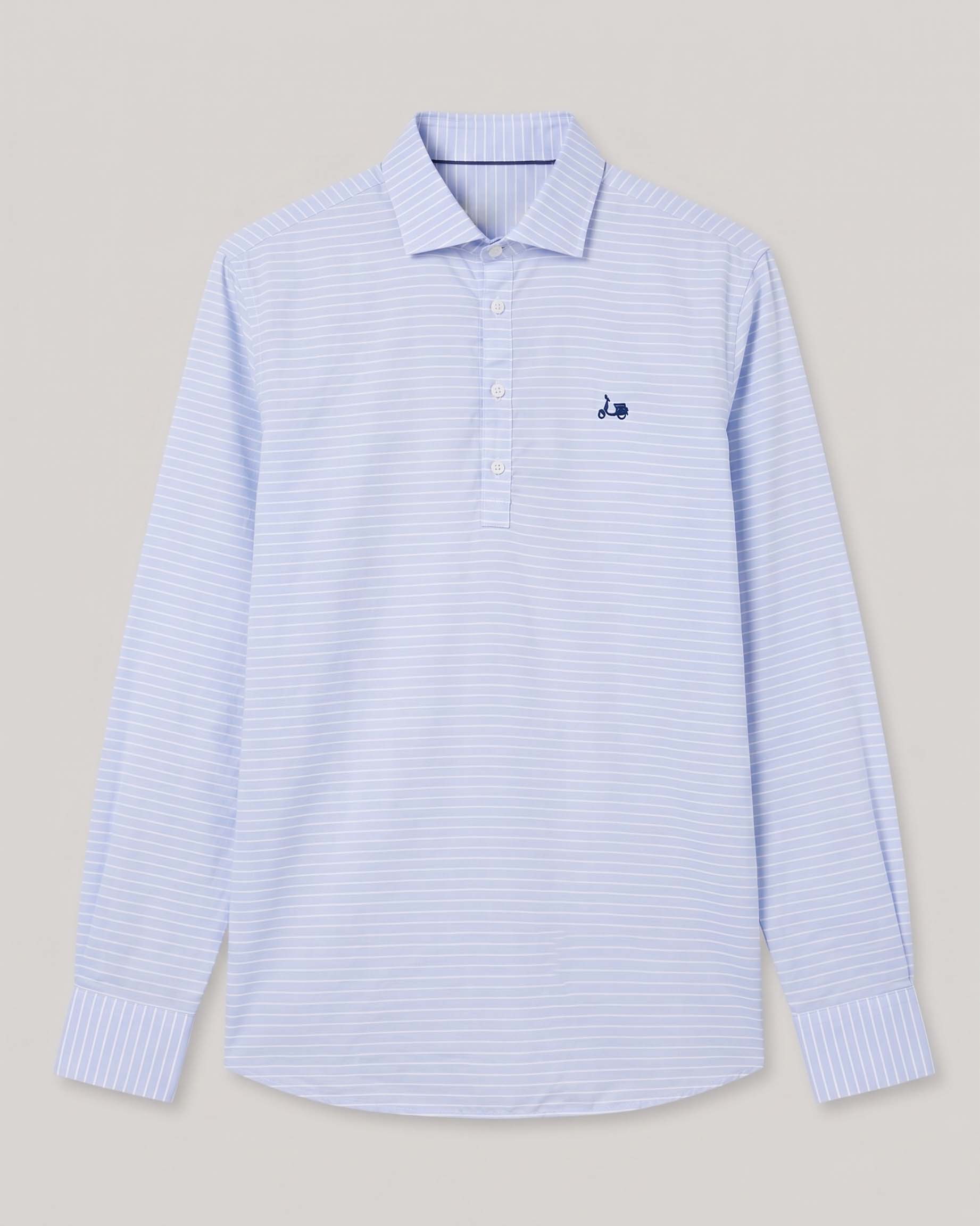 CAMISA POLERA RAYA HORIZONTAL CELESTE | SCOTTA