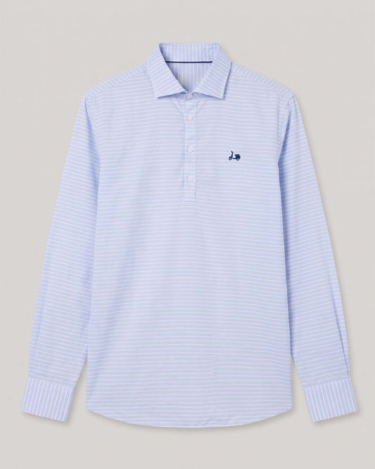 CAMISA POLERA RAYA HORIZONTAL CELESTE | SCOTTA