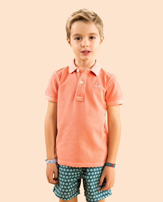 Polo niño tinte prenda naranja fluor