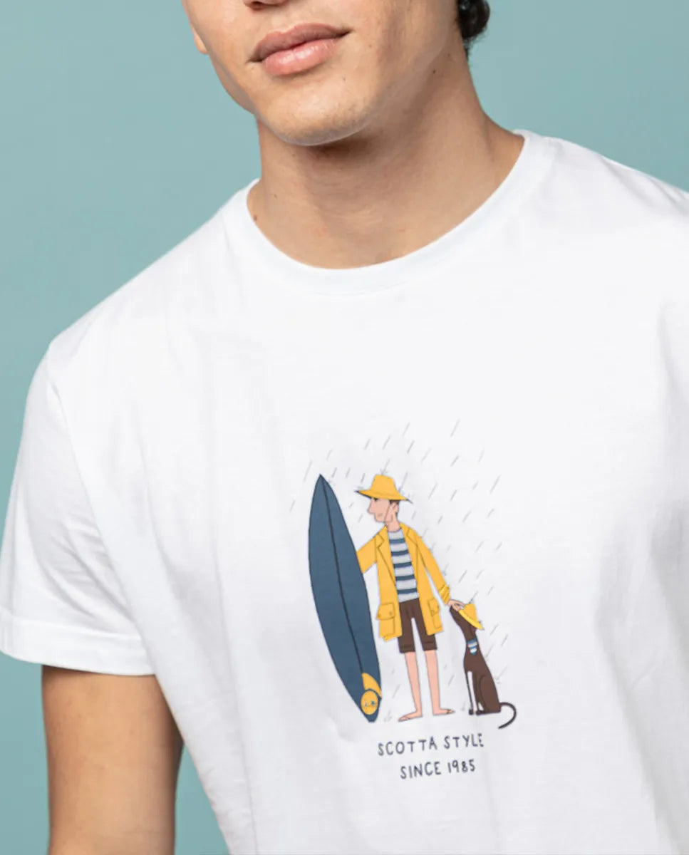 Camiseta branca chuvosa