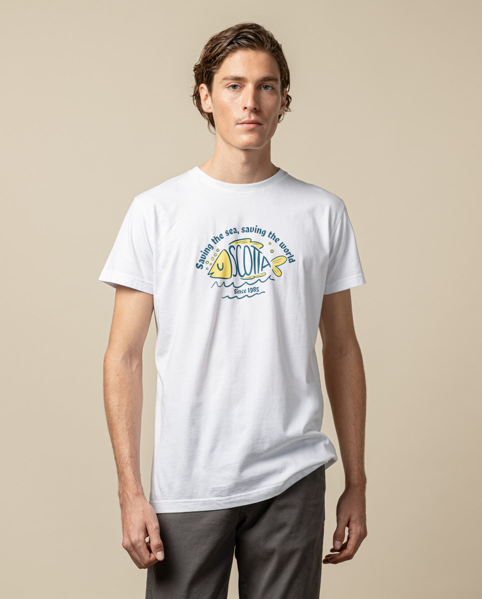 Camiseta scotta fish organic blanco