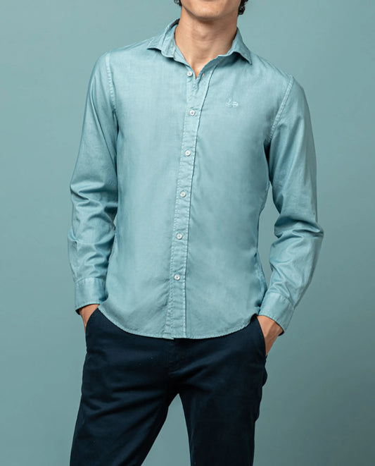 Camisa estructura pinpoint azul grisáceo