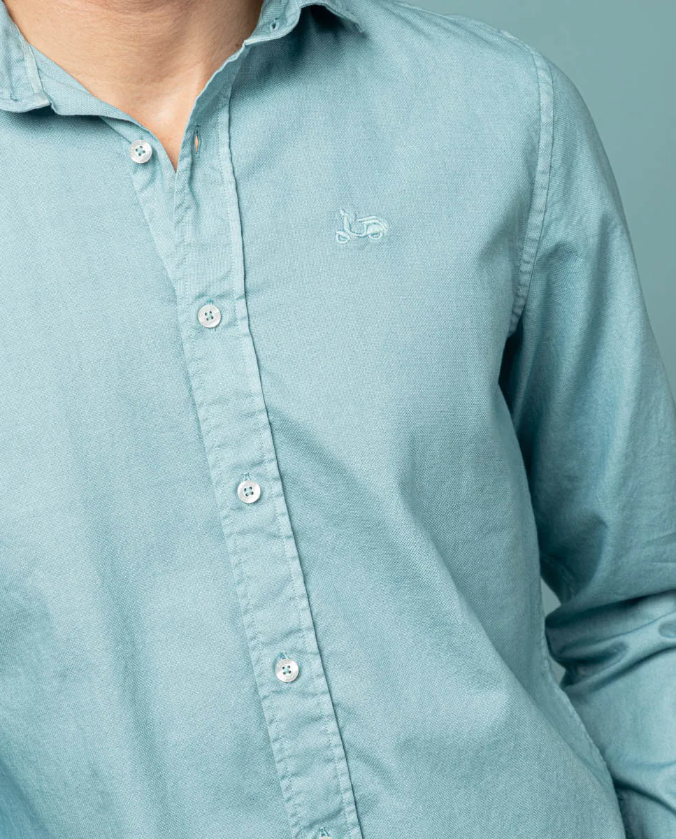 Camisa estruturada pinpoint azul acinzentada