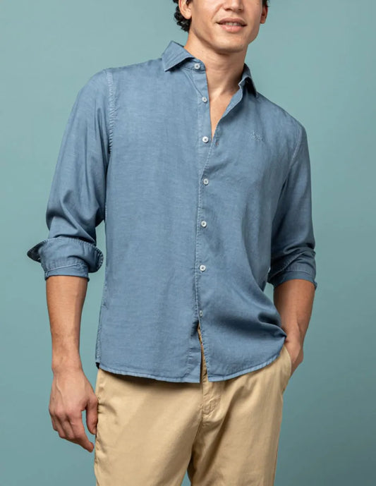 Camisa forest  linho tencel azul 