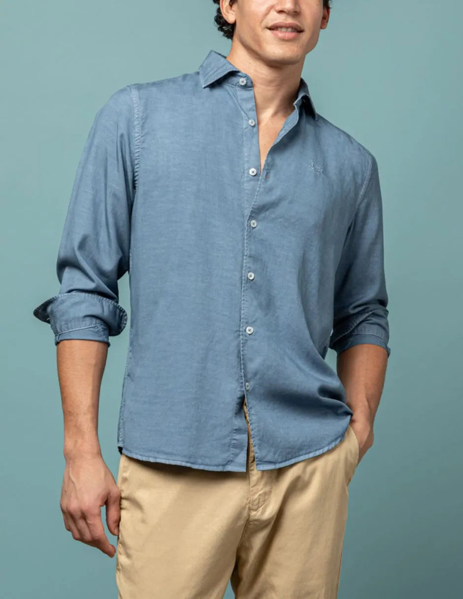 Camisa forest  linho tencel azul 