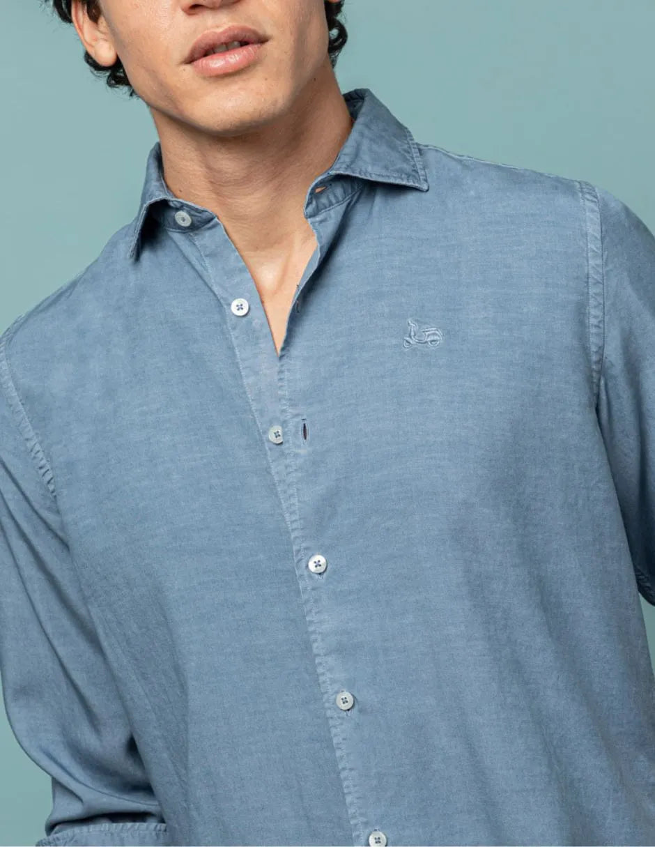 Camisa forest  linho tencel azul 