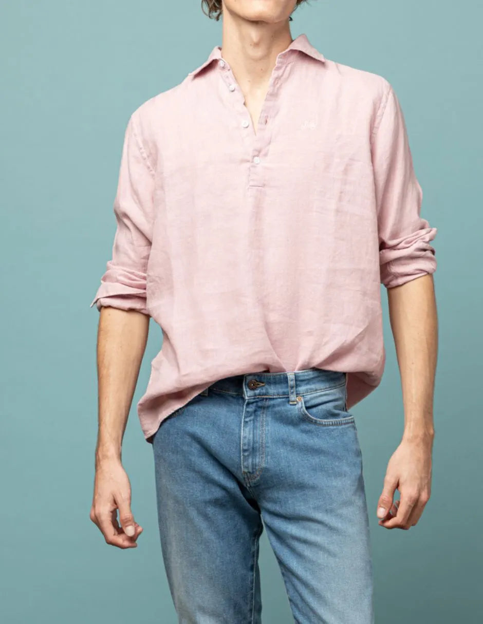 Camisa polera linen burdeos