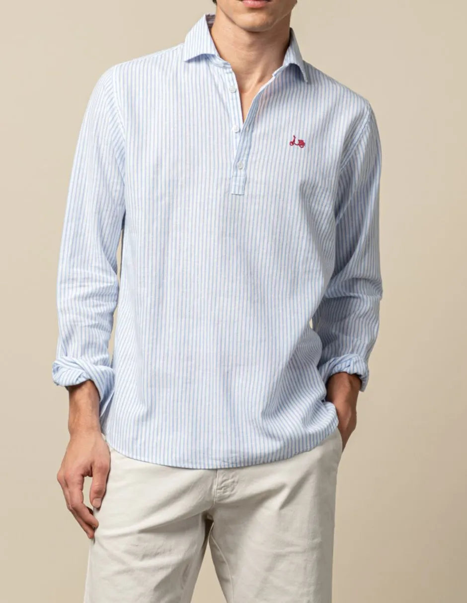 Camisa polera raya vertical li-co celeste