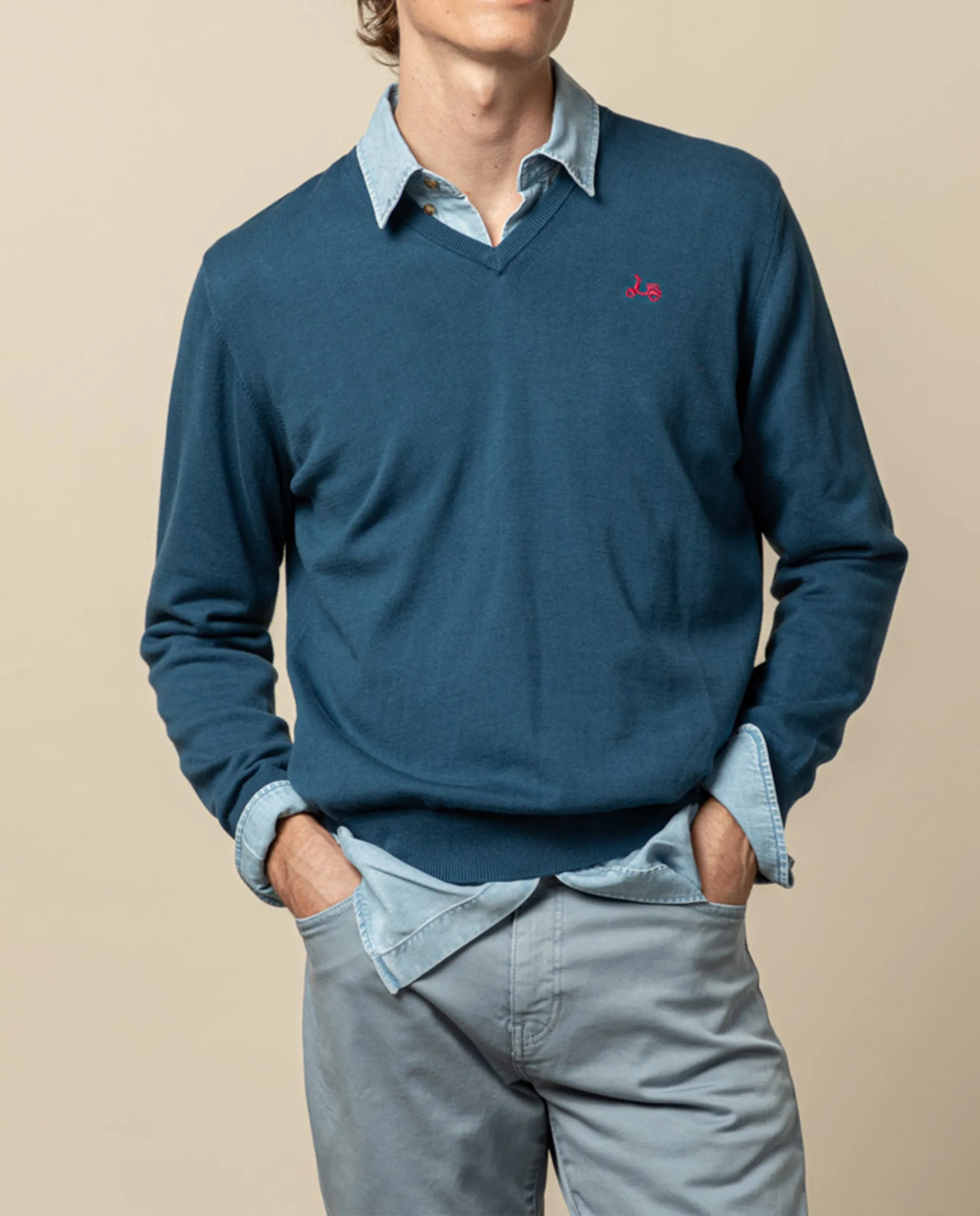 Jersey classic v neck cotton denim