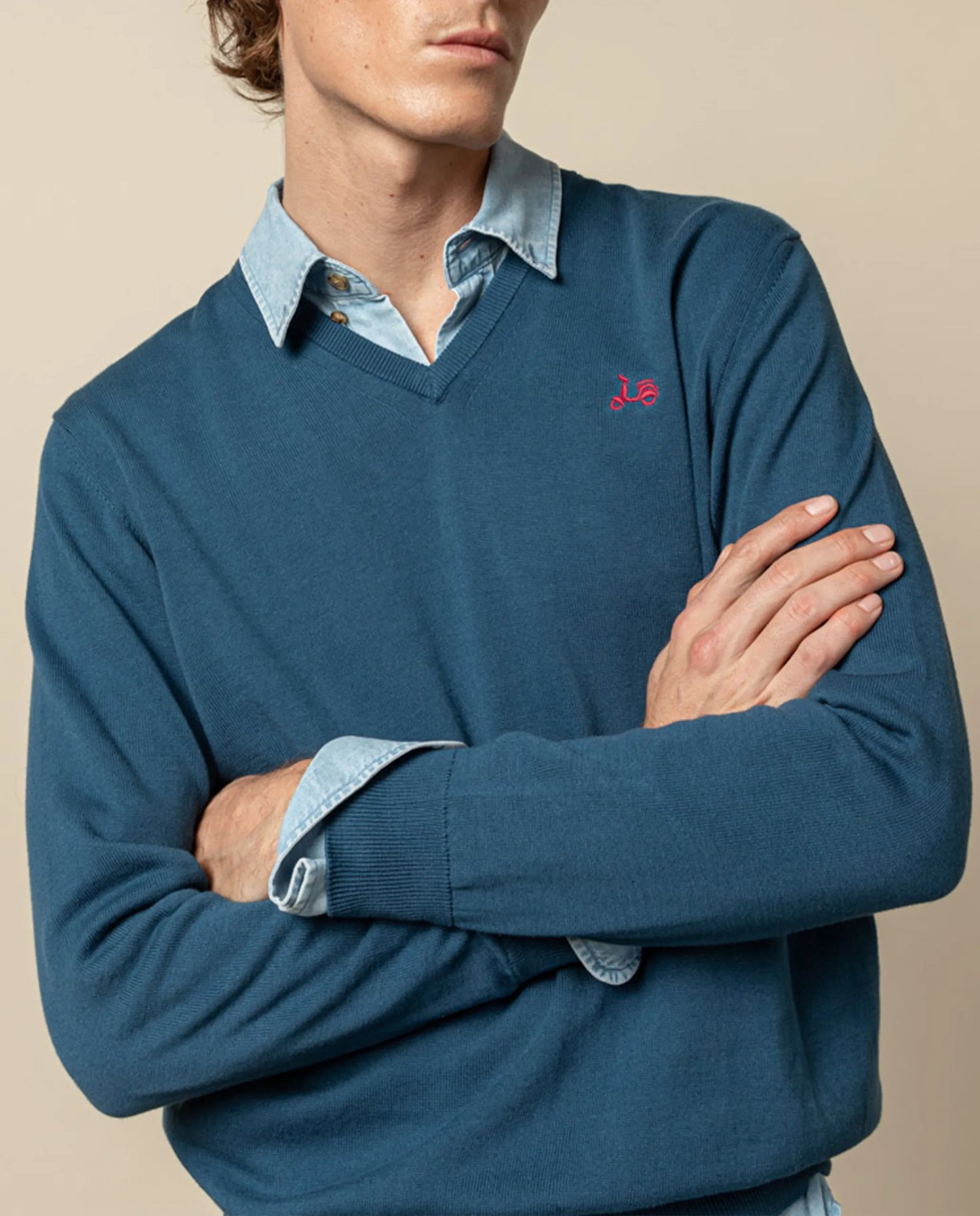 Jersey classic v neck cotton denim