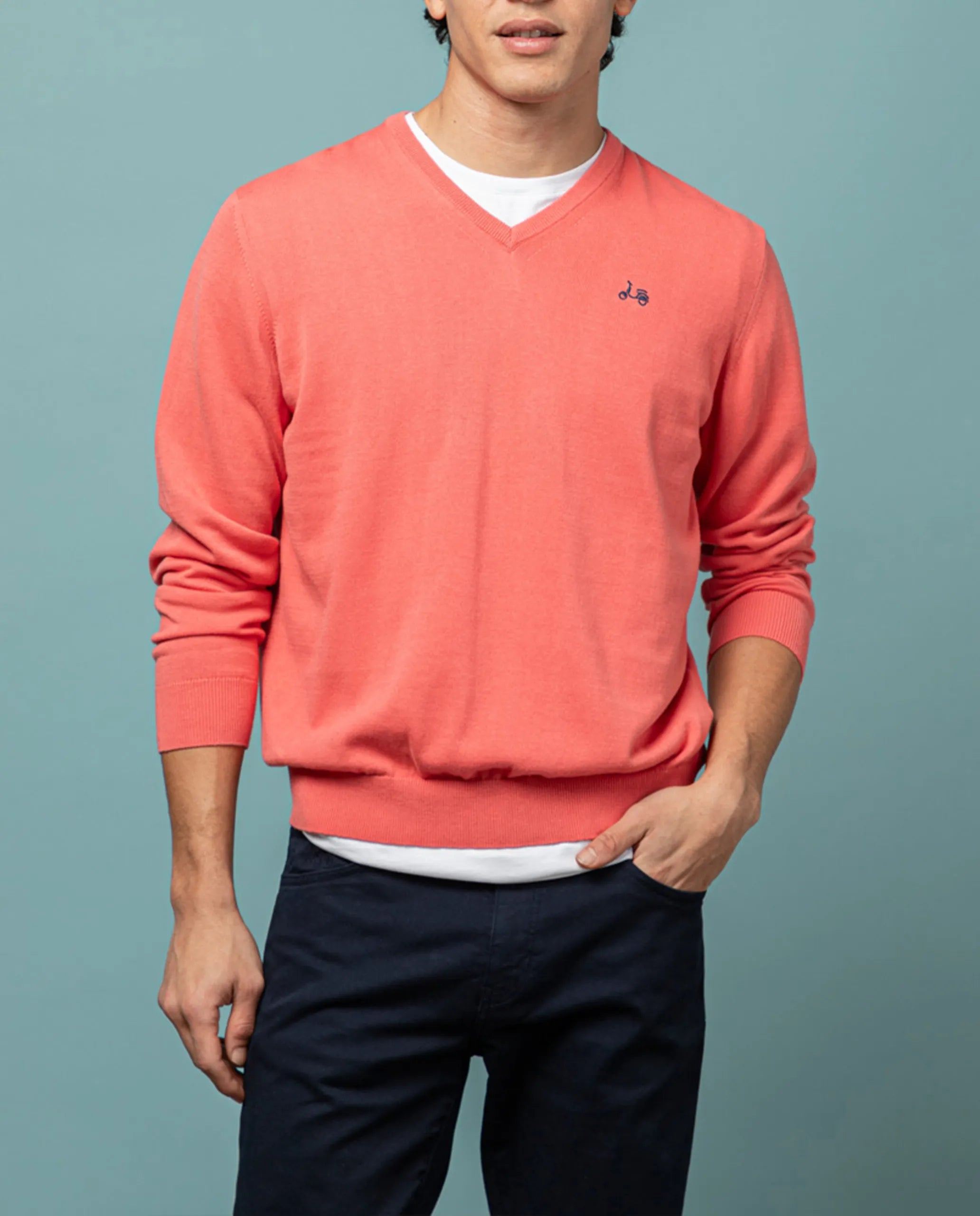 Jersey classic v neck cotton frambuesa