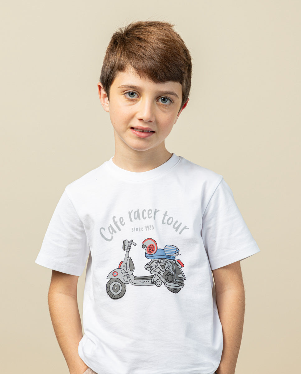 CAMISETA NIÑO MOTO TOUR BLANCO