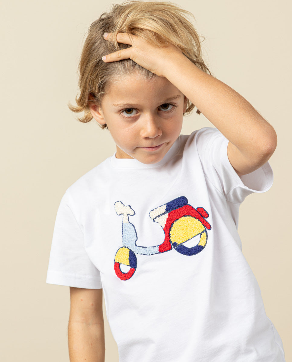 Camiseta niño logo chenille blanco