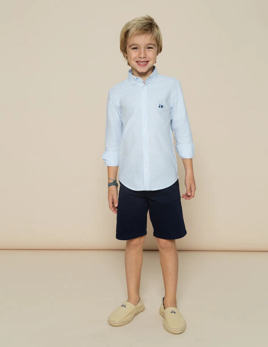 Camisa oxford algodón a rayas azules niño