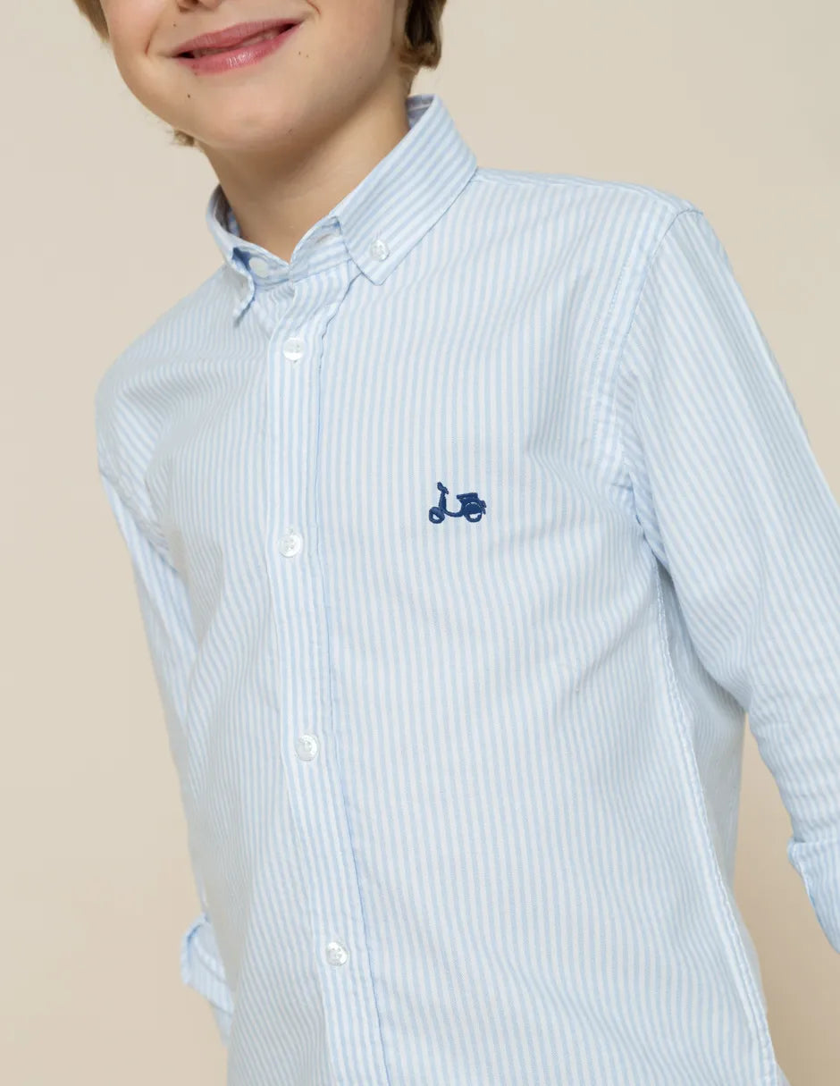 Camisa oxford algodón a rayas azules niño