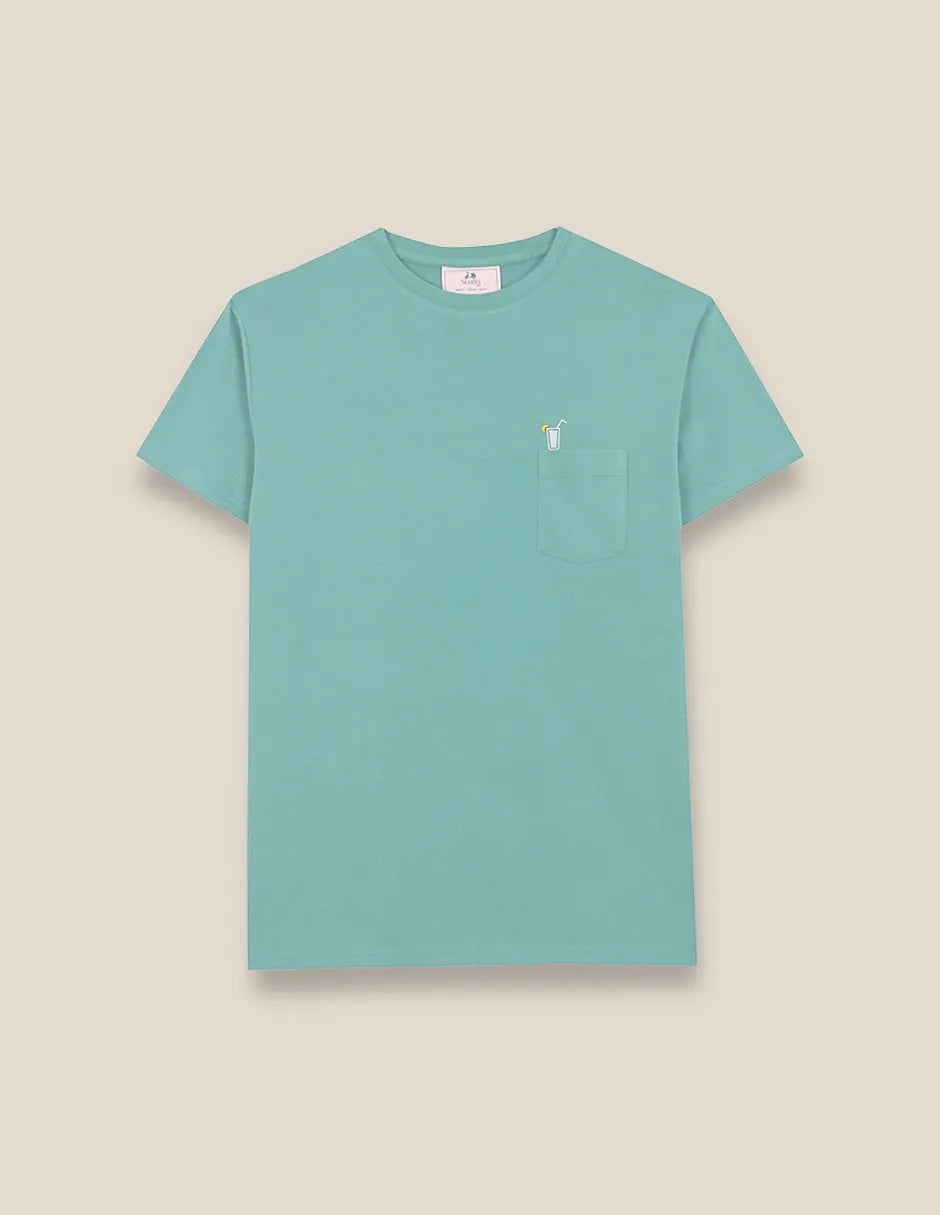 Camiseta azul con dibujo en la espalda