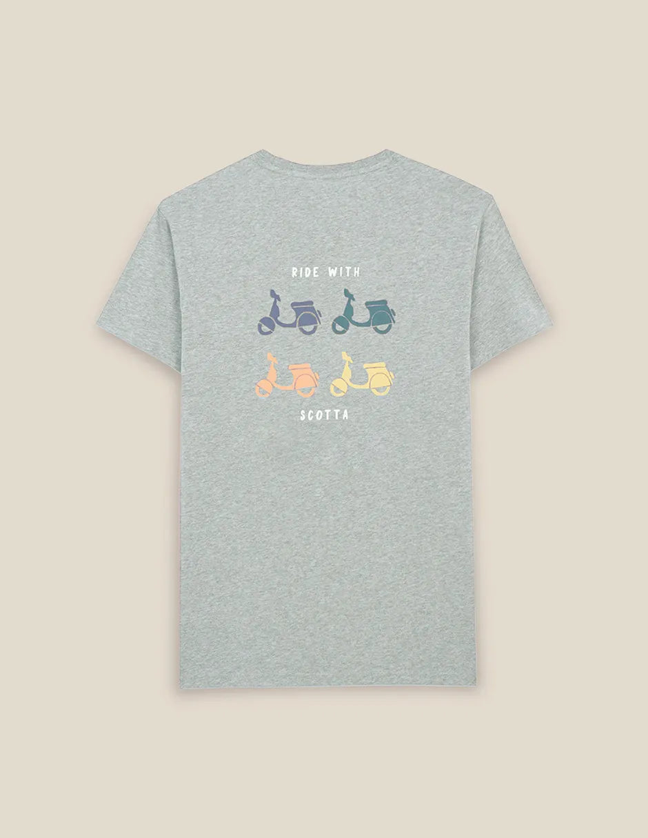 Camiseta hombre gris con dibujo en la espalda