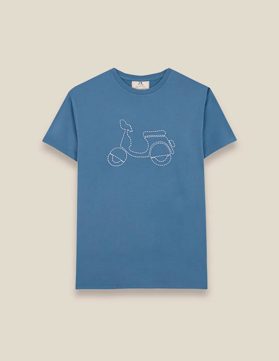 Camiseta hombre azul con bordado