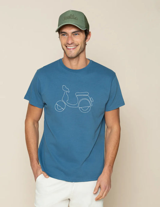Camiseta hombre azul con bordado