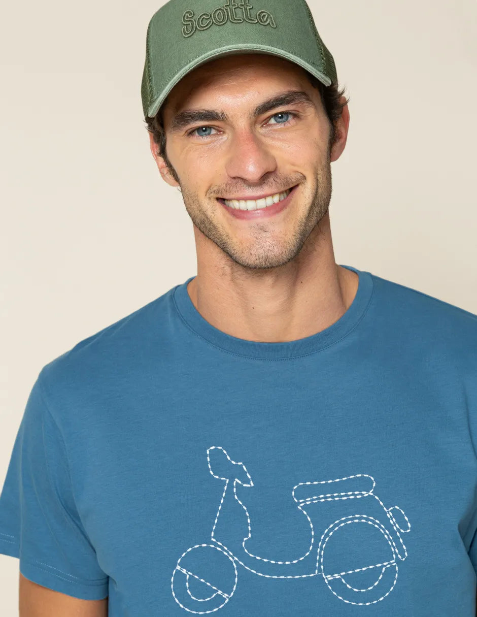 Camiseta hombre azul con bordado