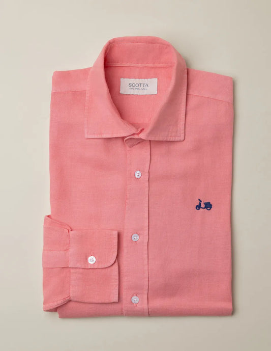 Camisa de lino rosa con logo moto
