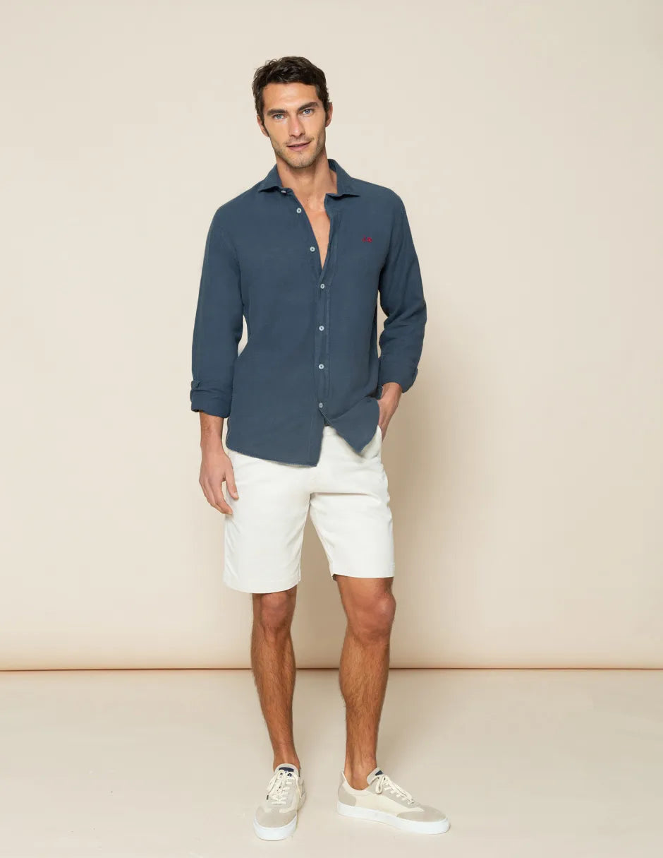 Camisa de hombre lino azul marino