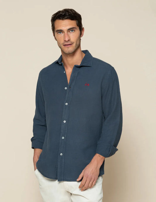 Camisa de hombre lino azul marino