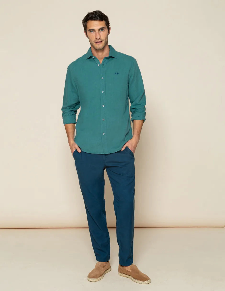 Camisa de hombre azul de lino